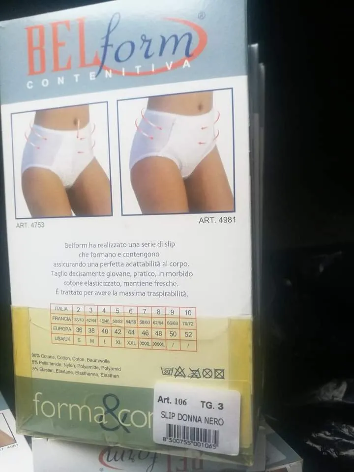 Mutande pancerina Belform, puro cotone, nero e bianco, taglia 3, 7 e 8, dieci confezioni. 700g.