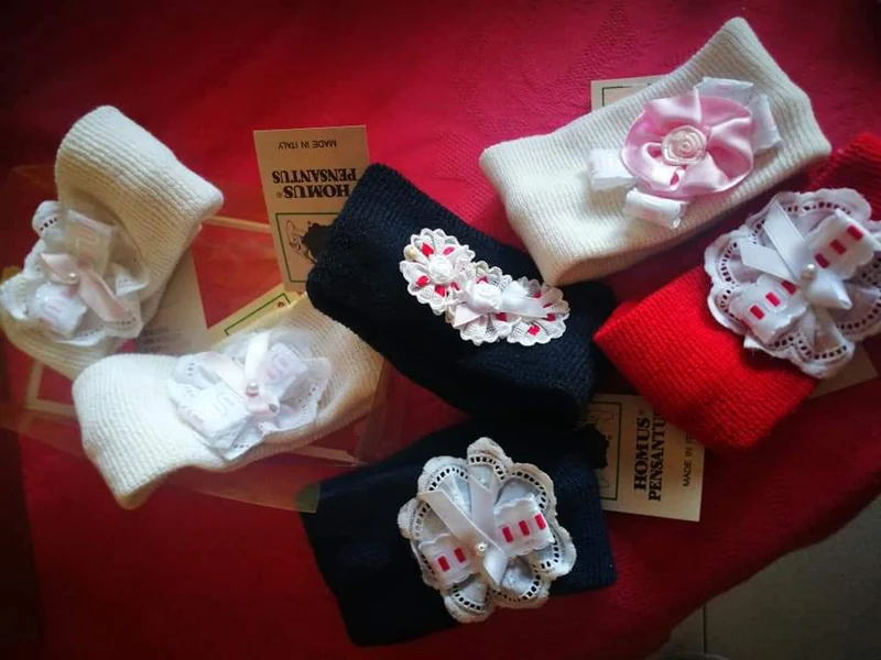 Fascia fronte e paraorecchie neonato in misto lana 60%. 100g