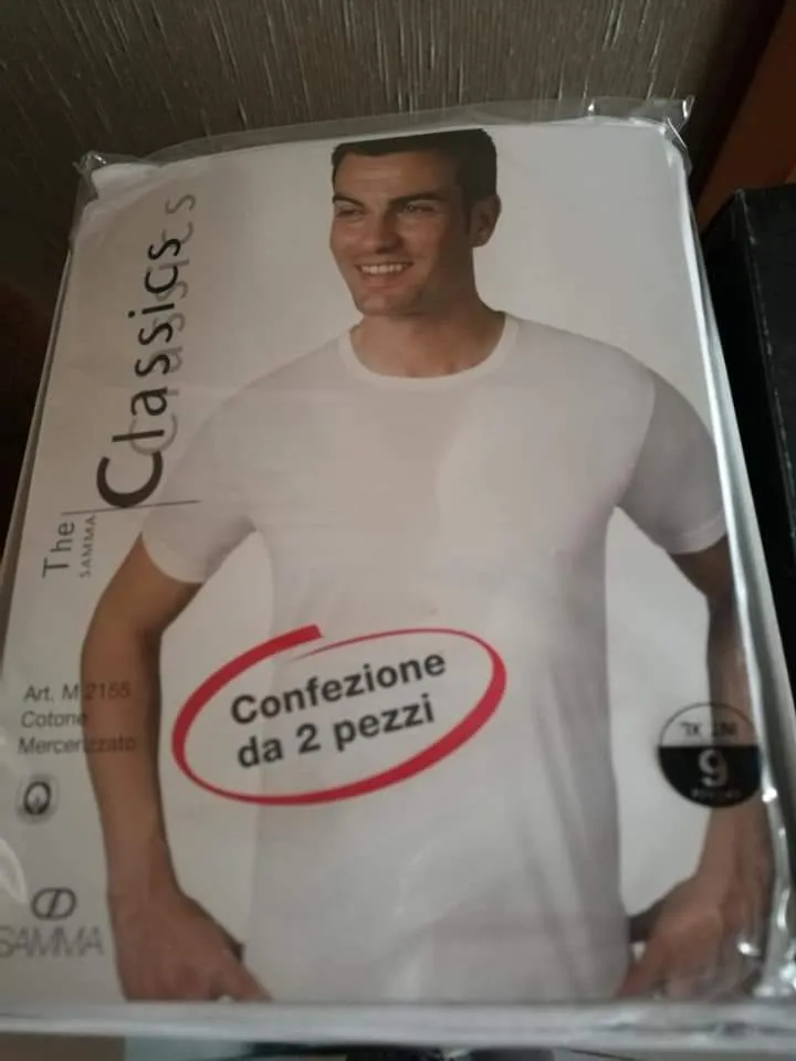 Corpo uomo mezza manica Samma, cotone mercerizzato, confezione da due pezzi, 350g.
