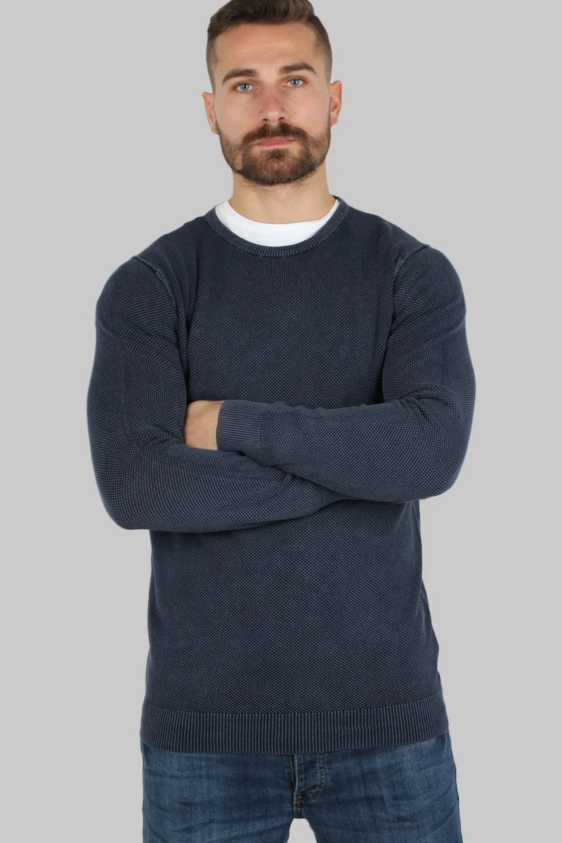 Pullover girocollo puro cotone acid wash