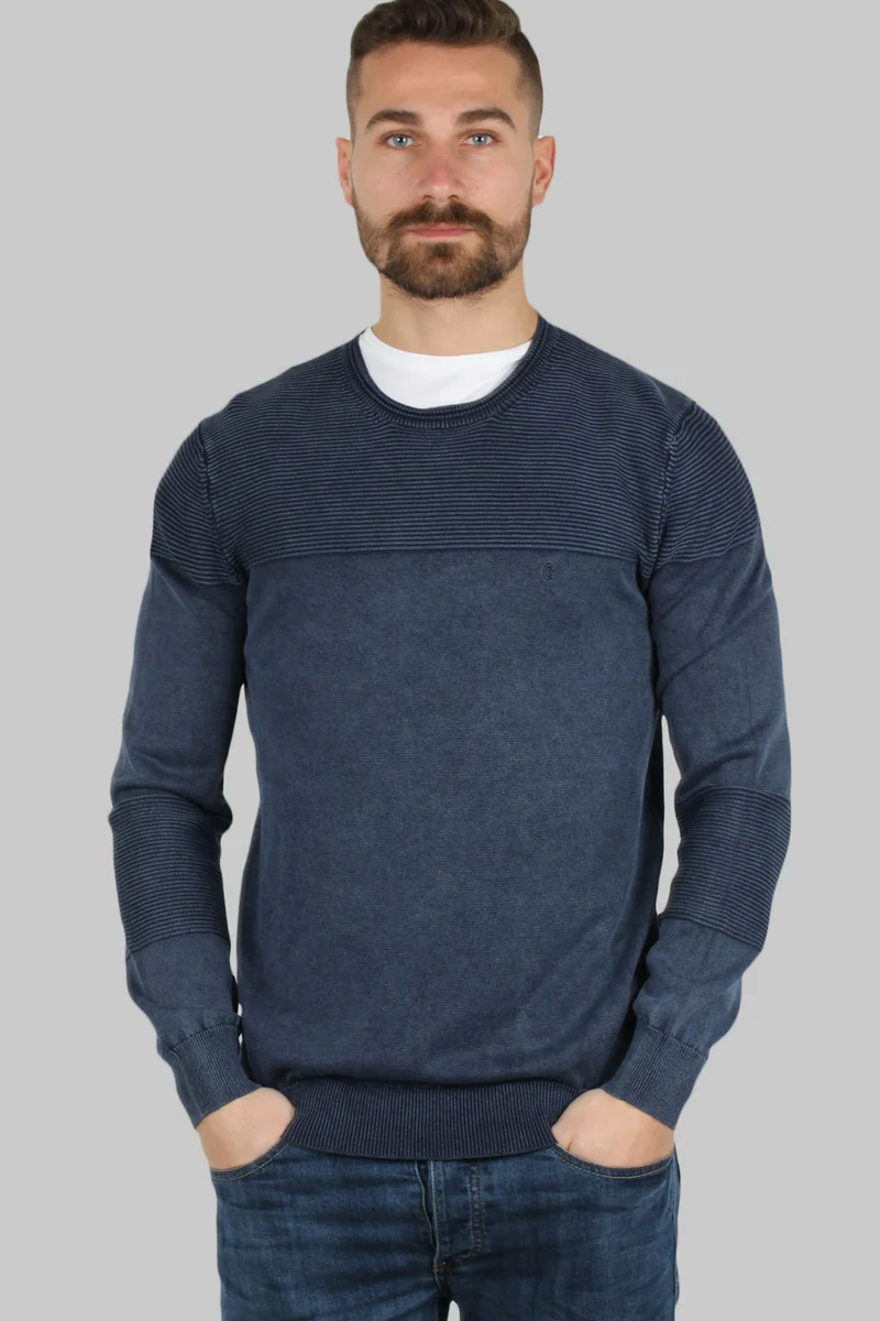 Pullover puro cotone acid wash con trama rigata