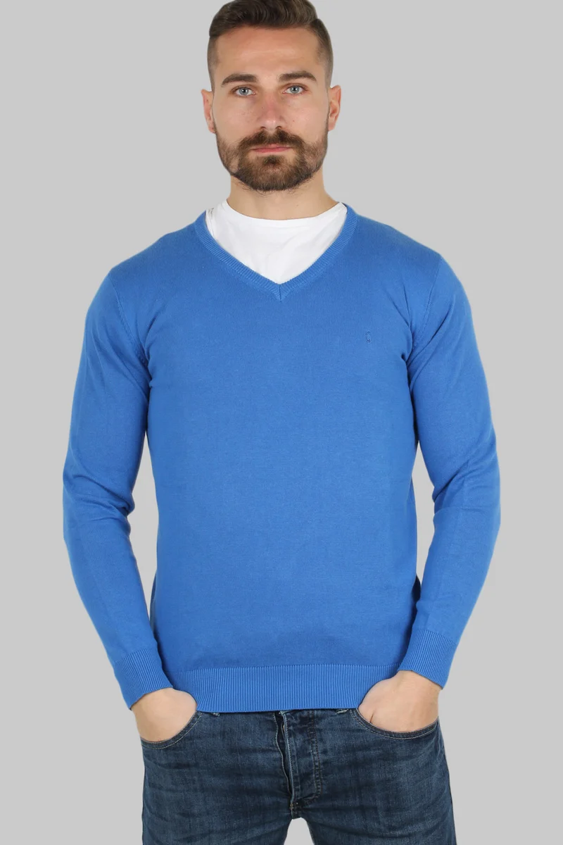Pullover scollo a V in puro cotone