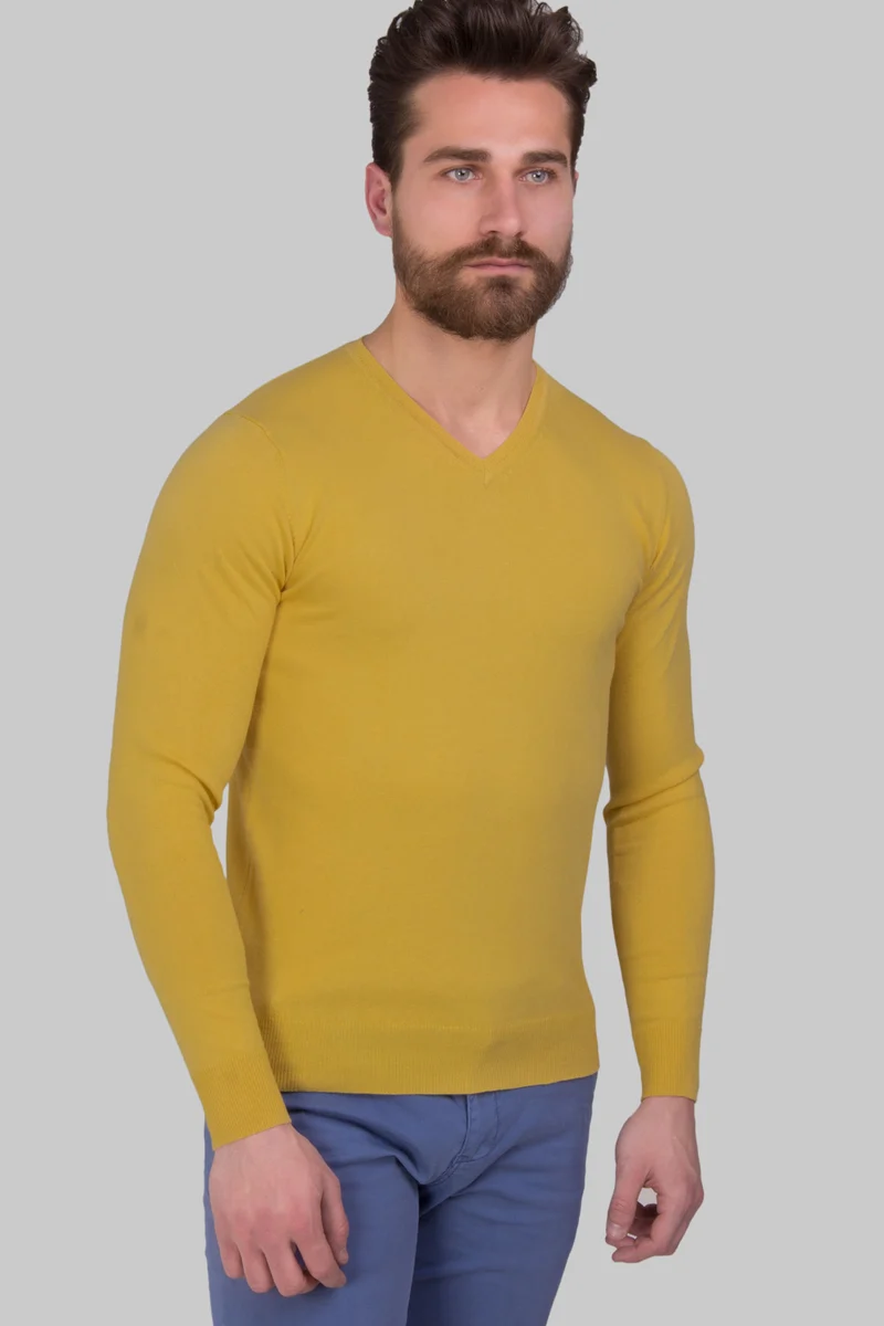 Pullover scollo a V tinta unita