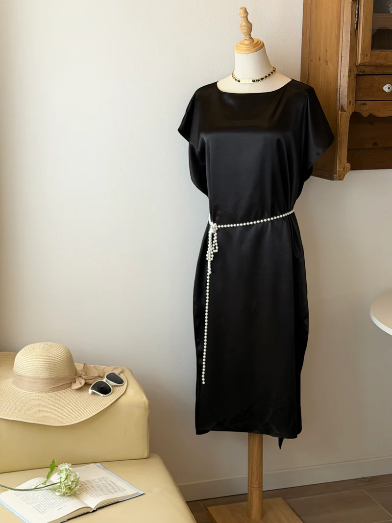 Pure Silk Batwing Dress | Abito monocolore in seta con maniche a pipistrello