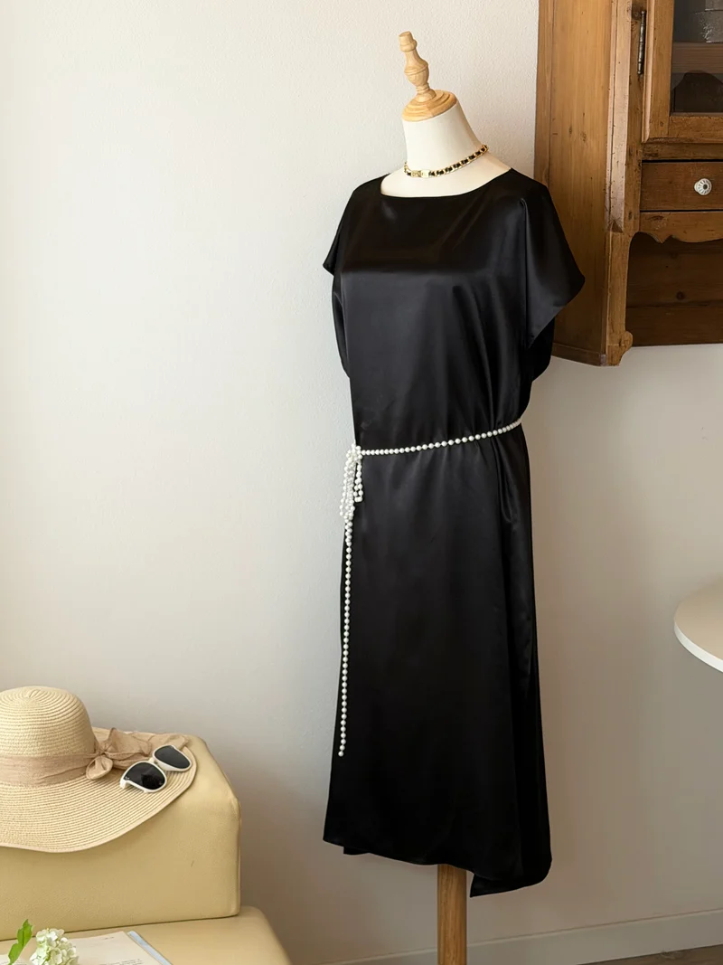 Pure Silk Batwing Dress | Abito monocolore in seta con maniche a pipistrello
