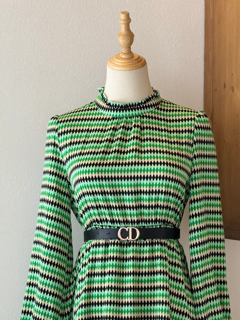 Green Check Dress | Abito lungo in chiffon con stampa a quadri