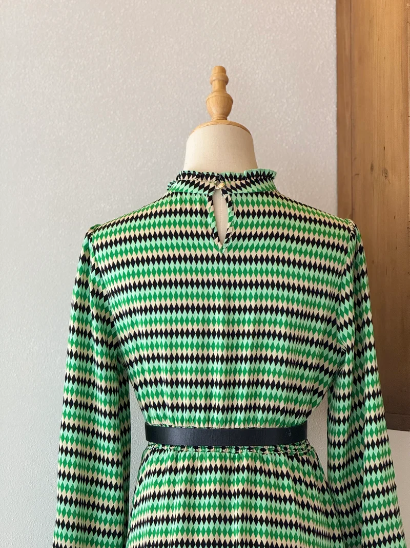 Green Check Dress | Abito lungo in chiffon con stampa a quadri