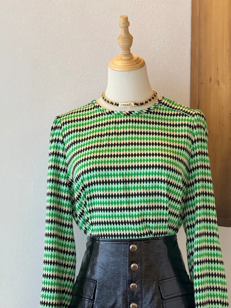 Green Check Set | Camicia chiffon e gonna A-line in ecopelle