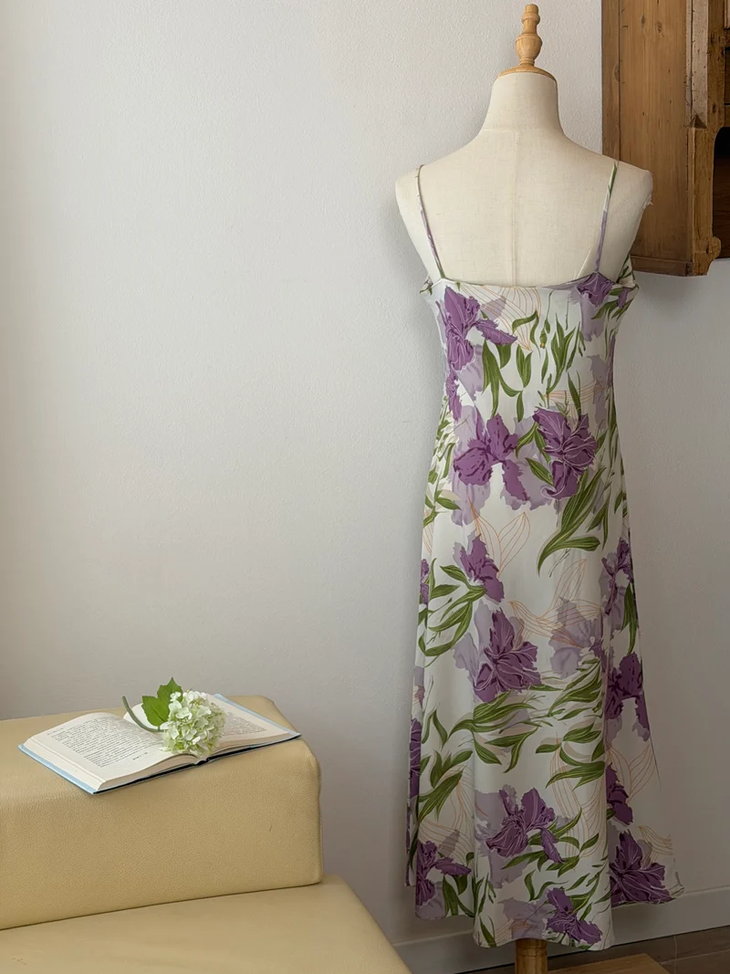 Iris Satin Dress | Abito con stampa floreale e scollo drappeggiato