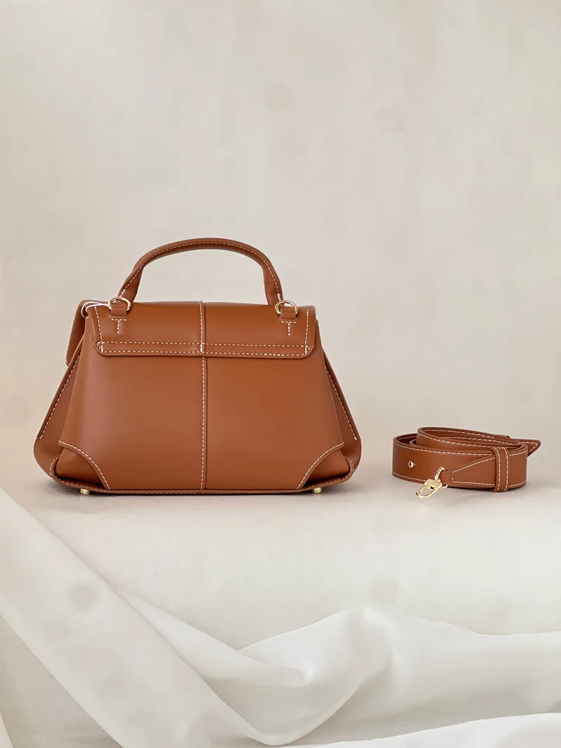 Borsa a fisarmonica in vera pelle – Caramello