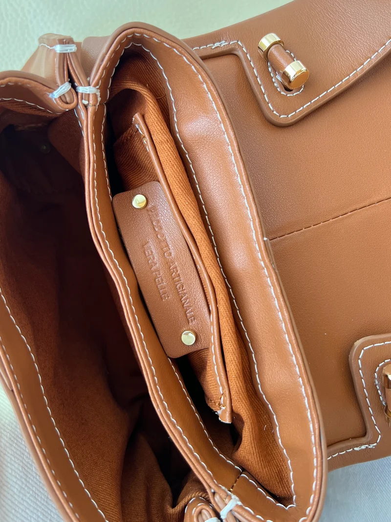 Borsa a fisarmonica in vera pelle – Caramello