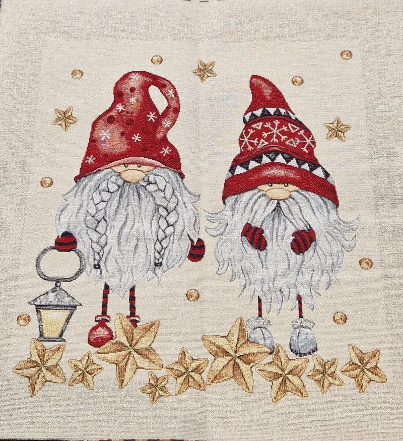 Pannello Fantasia di Natale con Gnomi in Gobelin per Realizzare Cuscini e Borse Hand Made, Misura 47x47cm