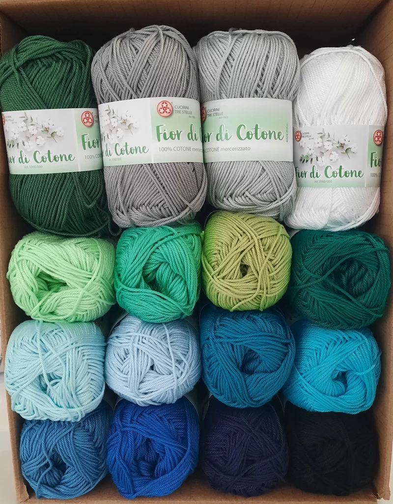 Kit Granny Square Colori Freddi in Cotone Mercerizzato 800gr