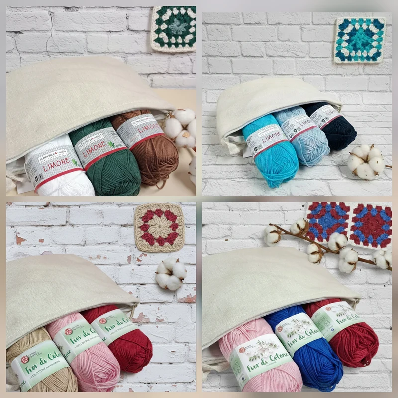 Kit pochette e filo cotone grosso uncinetto granny crochet e amigurumi