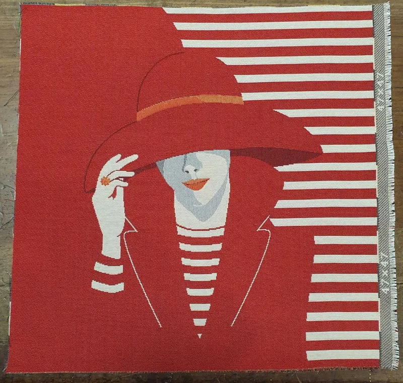 Pannello Fantasia con Donna con Cappello in Gobelin per Realizzare Cuscini e Borse Hand Made, Misura 47x47cm