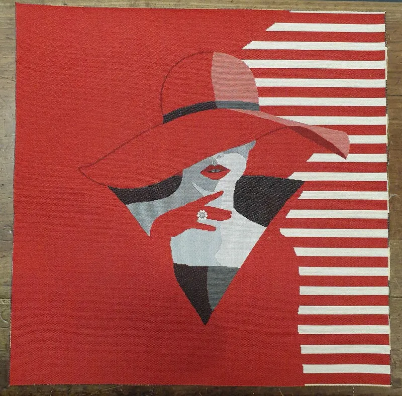 Pannello Fantasia con Donna con Cappello in Gobelin per Realizzare Cuscini e Borse Hand Made, Misura 47x47cm