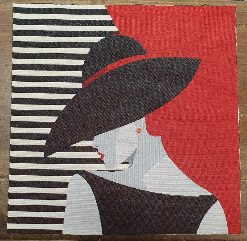 Pannello Fantasia con Donna con Cappello in Gobelin per Realizzare Cuscini e Borse Hand Made, Misura 47x47cm