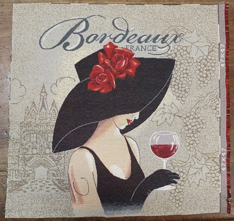 Pannello Fantasia con Donna con Cappello in Gobelin per Realizzare Cuscini e Borse Hand Made, Misura 47x47cm