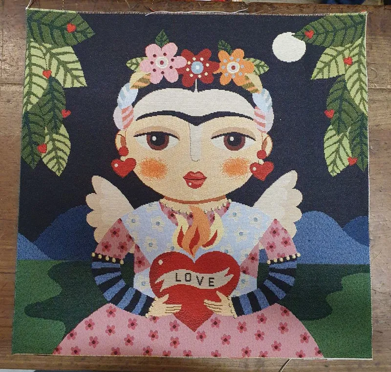 Pannello Fantasia Frida Khalo in Gobelin per Realizzare Cuscini e Borse Hand Made, Misura 47x47cm