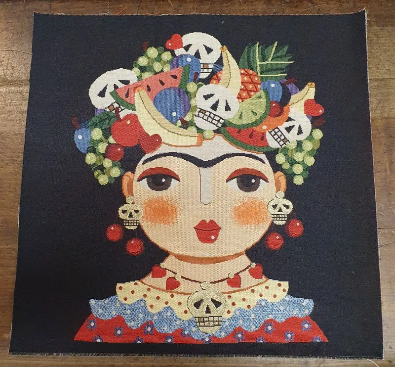 Pannello Fantasia Frida Khalo in Gobelin per Realizzare Cuscini e Borse Hand Made, Misura 47x47cm