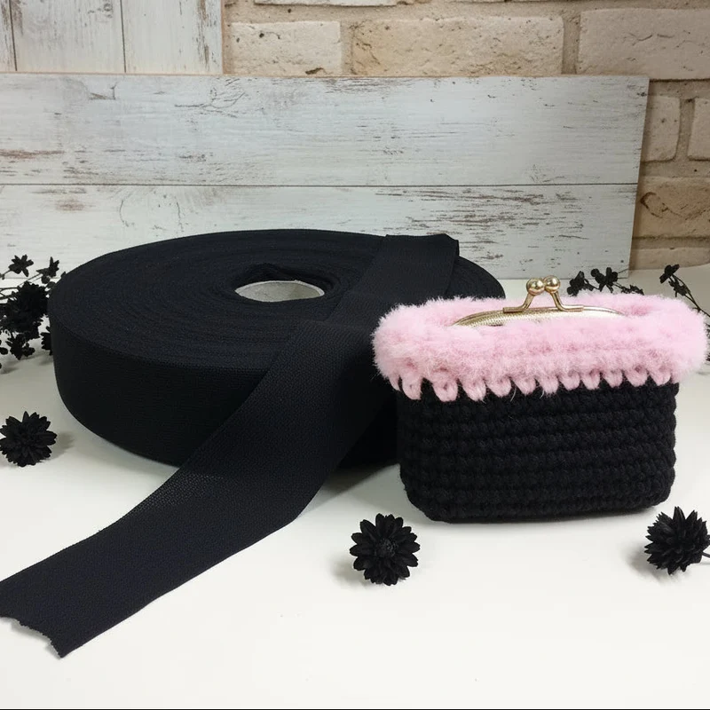Fettuccia lanetta colore nero maglina elastica Stafil borse uncinetto