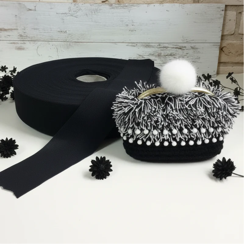 Fettuccia lanetta colore nero maglina elastica Stafil borse uncinetto