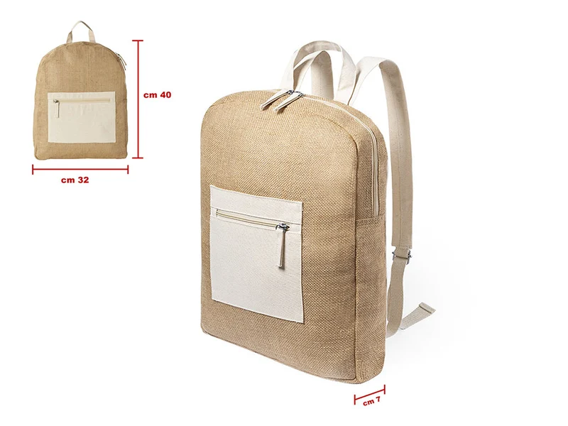 Zaino in Juta Maxi con Tasca con Cerniera, Misure 32x40x7xcm, da Rivestire Granny