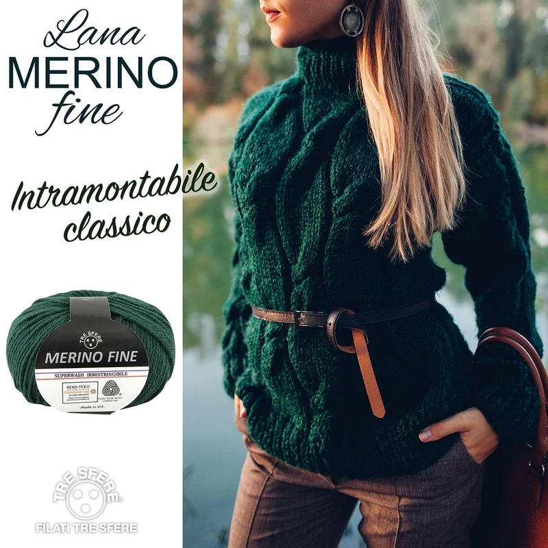 Lana Merino Fine Tre Sfere 100% Naturale, Confezione da 500 grammi, 10 gomitoli, 16 colori