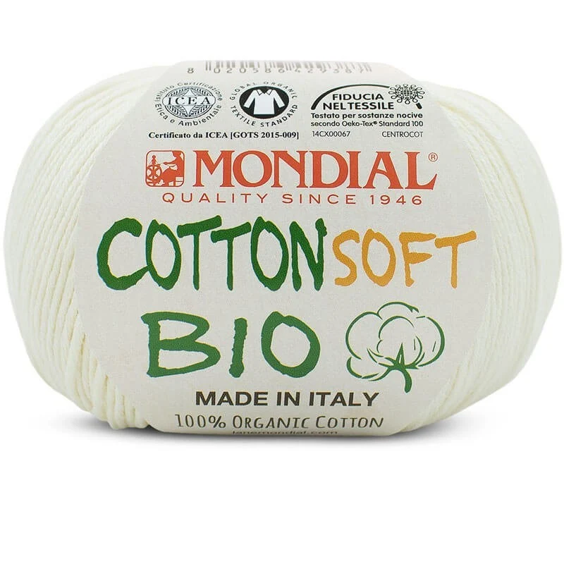 Filato Mondial Cotton Soft Bio – 100% Cotone Biologico Certificato (50g / 180m) | Gomitolo Estivo per Ferri e Uncinetto