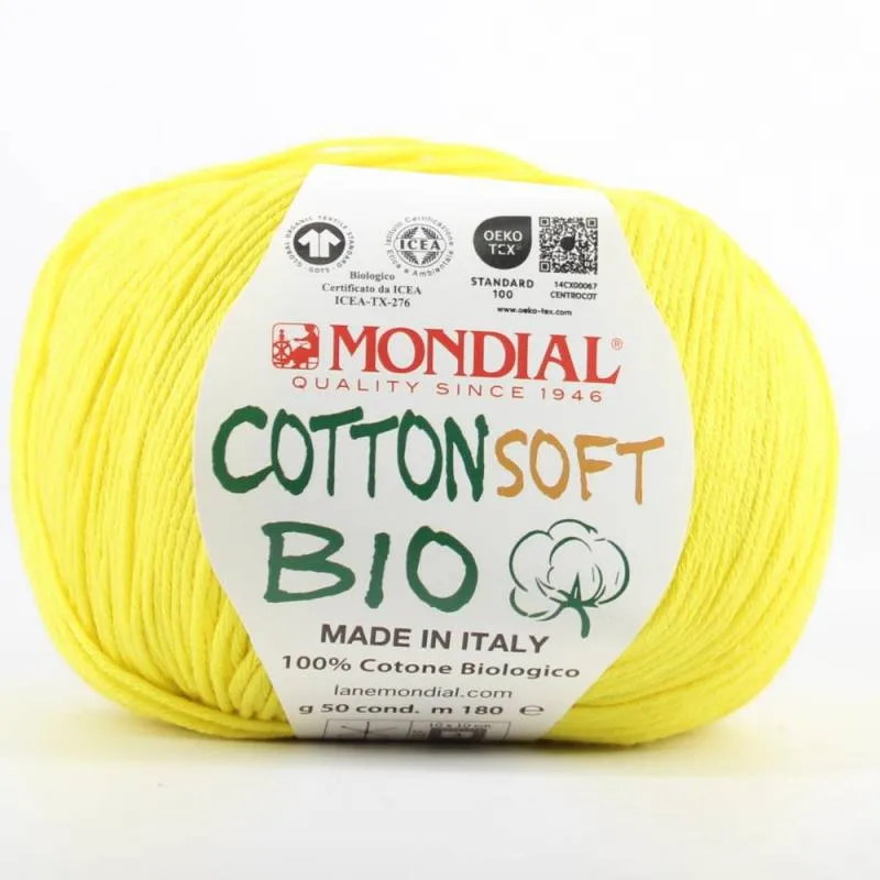 Filato Mondial Cotton Soft Bio – 100% Cotone Biologico Certificato (50g / 180m) | Gomitolo Estivo per Ferri e Uncinetto