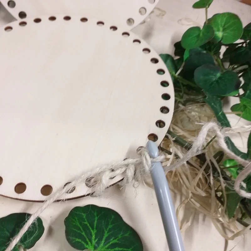 Base legno fondo forato cerchio per cestino borsa fettuccia uncinetto