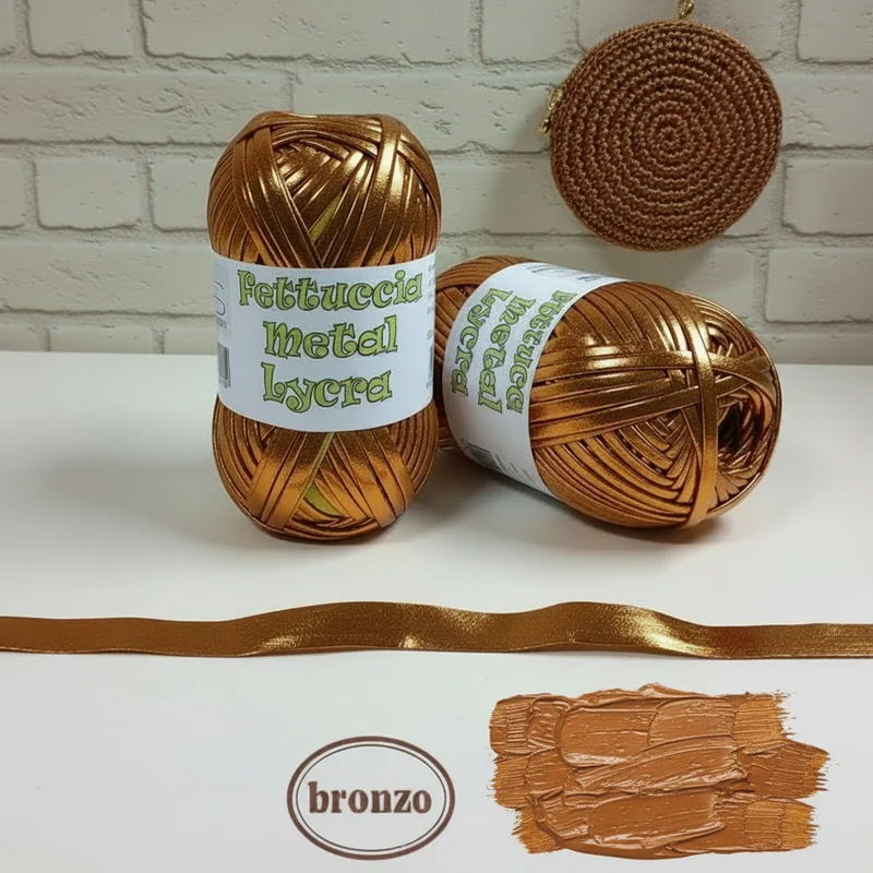 Fettuccia lycra metallizzata lamè simil-pelle per borse uncinetto