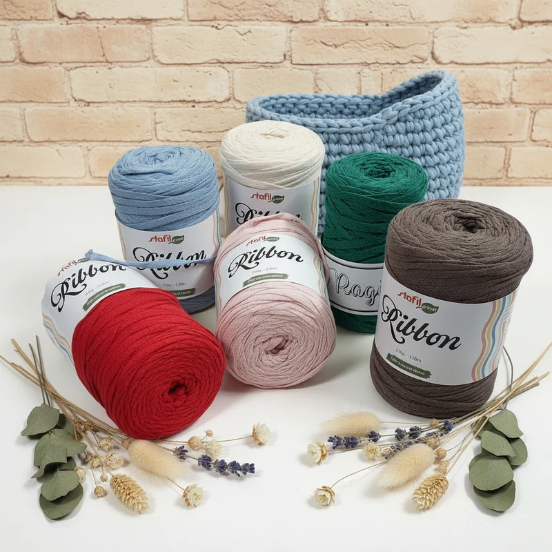 Fettuccia cotone riciclato Ribbon Stafil e Ragù uncinetto borse maglie