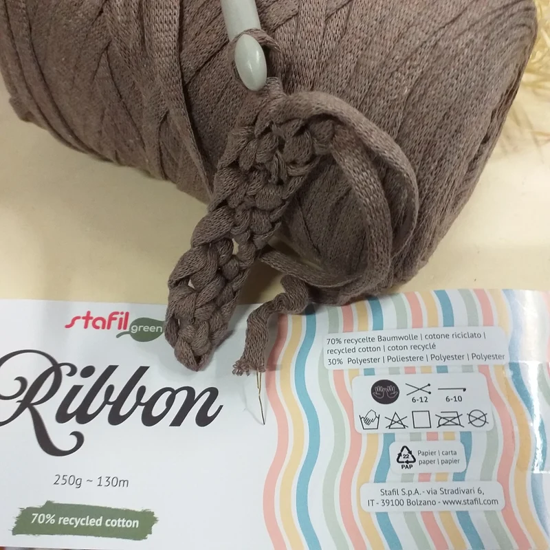 Fettuccia cotone riciclato Ribbon Stafil e Ragù uncinetto borse maglie