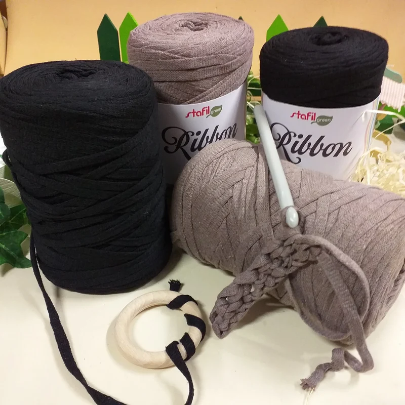 Fettuccia cotone riciclato Ribbon Stafil e Ragù uncinetto borse maglie