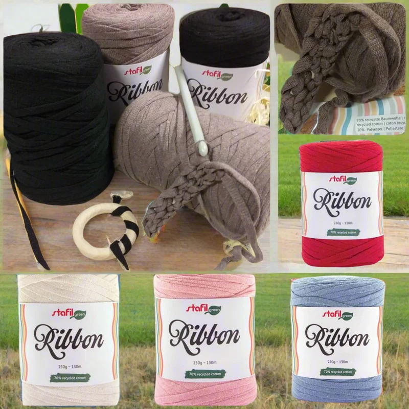 Fettuccia cotone riciclato Ribbon Stafil e Ragù uncinetto borse maglie