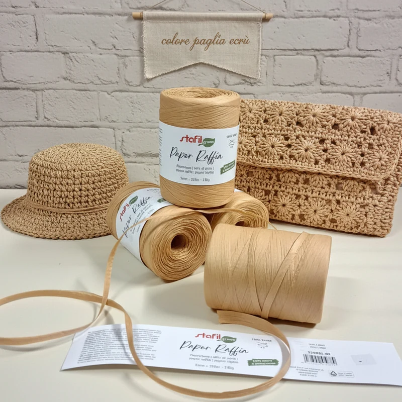 Rafia naturale cellulosa vegetale uncinetto crochet borse e cappelli