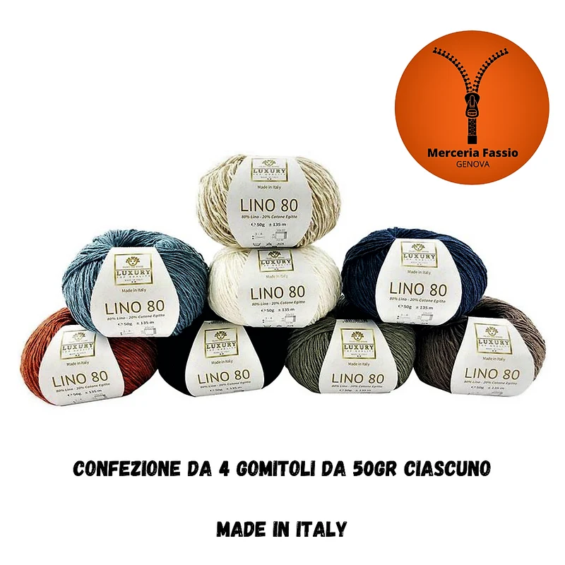 Filato Naturale in Lino e Cotone Egiziano, Confezione da 4 Gomitoli, 8 Colori
