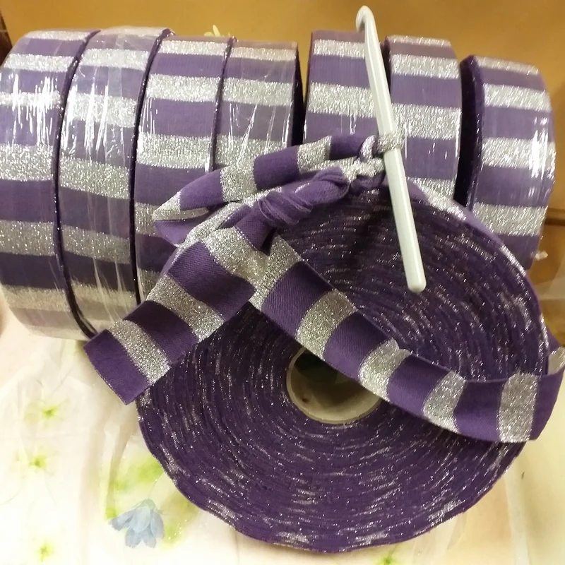 Argento e viola fettuccia lurex alta lycra maglina borse uncinetto