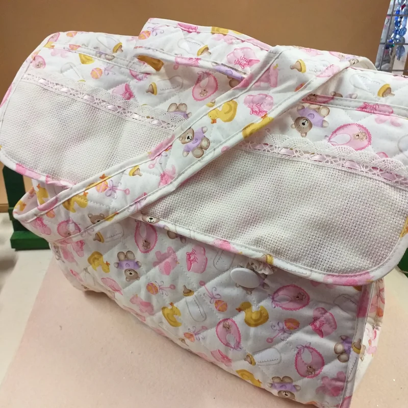 Bebè borsa cambio neonato trapuntata tela aida da ricamare punto croce