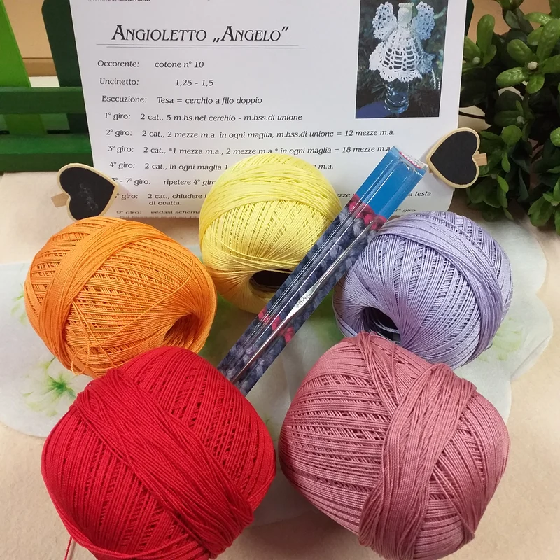 Kit angeli e angioletti uncinetto da appendere, schemi + filato cotone