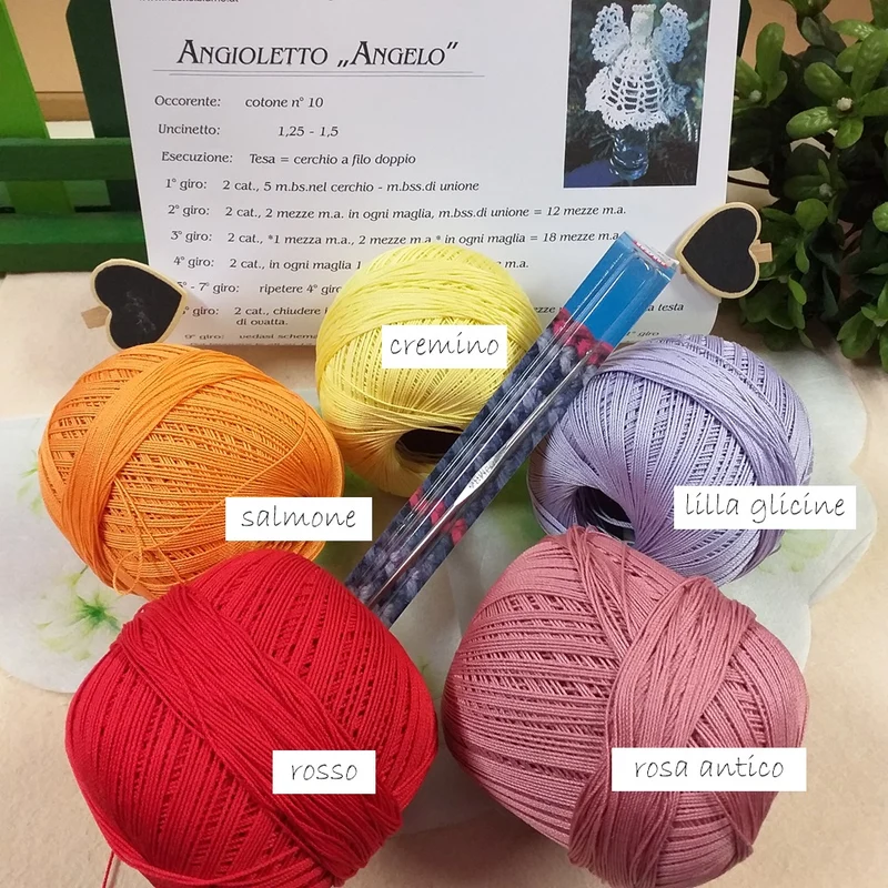 Kit angeli e angioletti uncinetto da appendere, schemi + filato cotone
