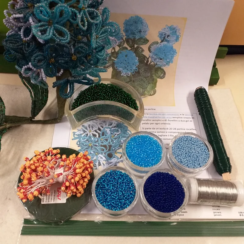 Ortensia fiori perline kit perle conteria rocailles istruzioni e fili