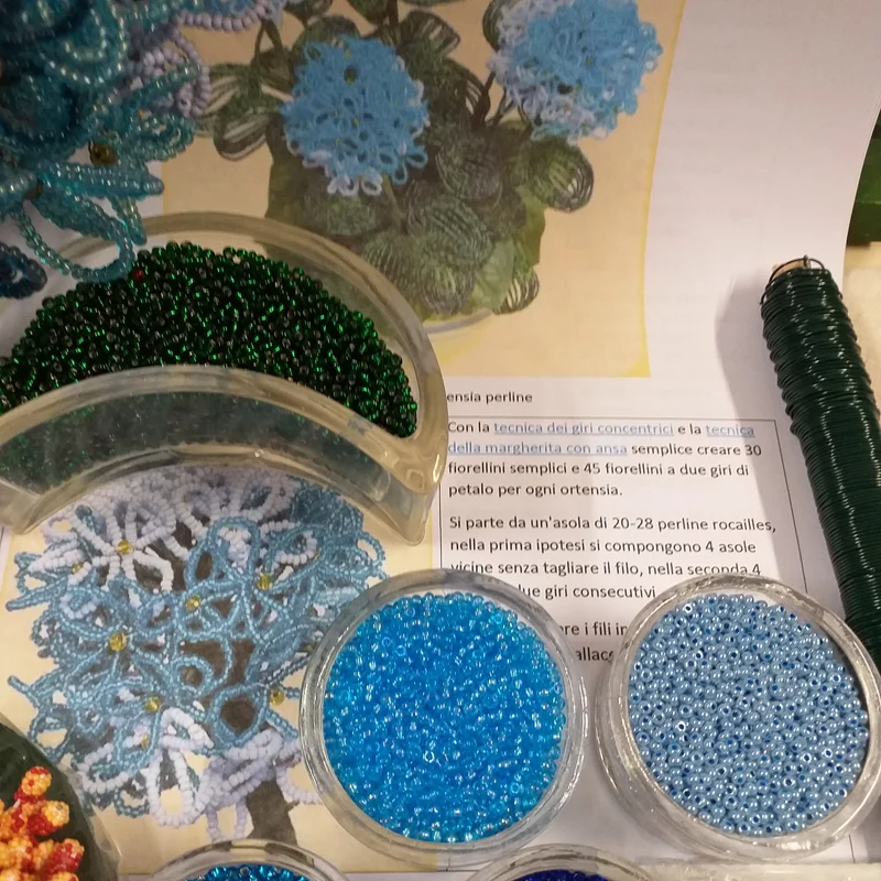 Ortensia fiori perline kit perle conteria rocailles istruzioni e fili