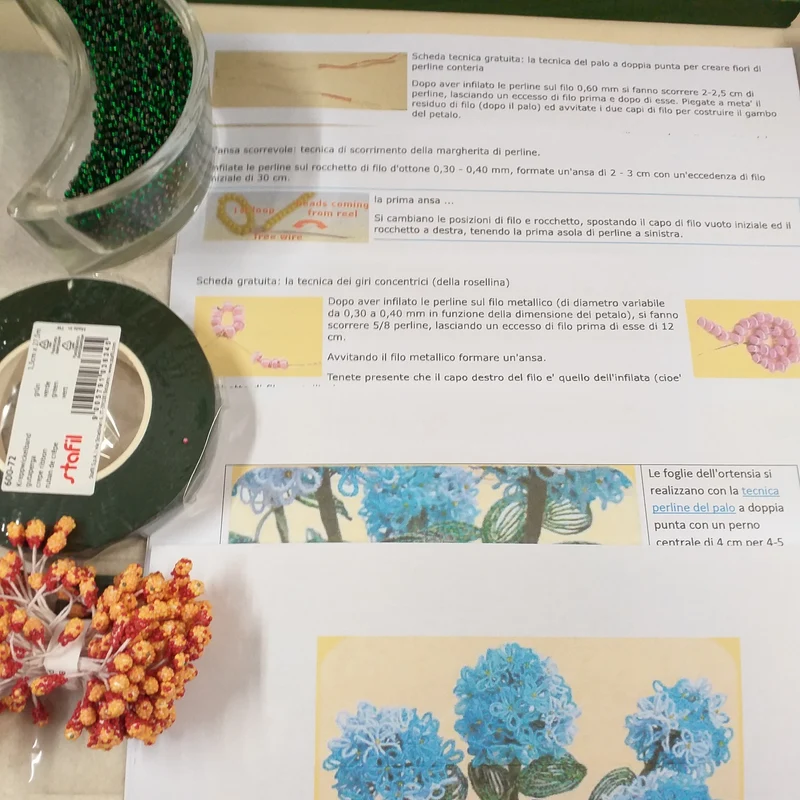 Ortensia fiori perline kit perle conteria rocailles istruzioni e fili