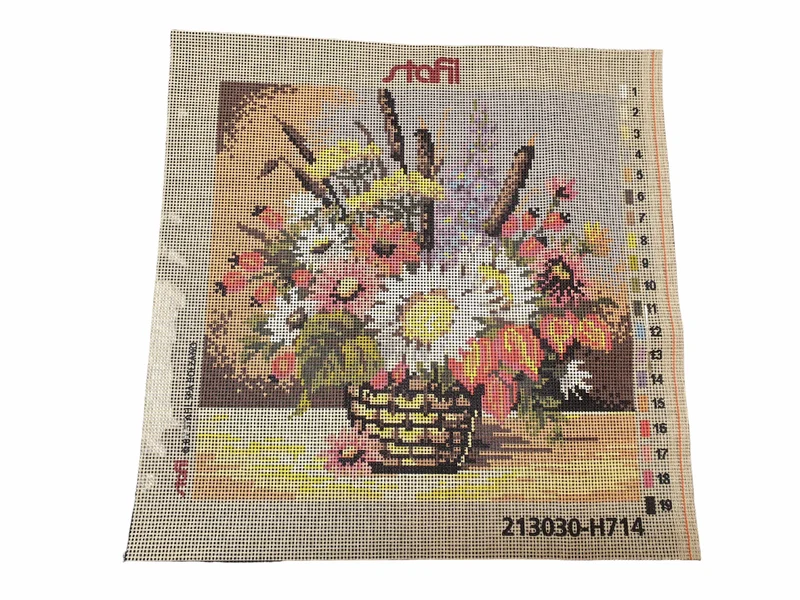 Kit Quadretti Mezzo Punto Cestino Fiori 30 x 30 cm Ricamo Punto Croce