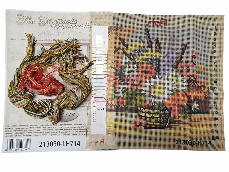 Kit Quadretti Mezzo Punto Cestino Fiori 30 x 30 cm Ricamo Punto Croce