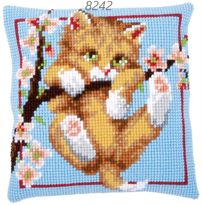 Viole gatto farfalla kit tela fili schemi ricamo cuscino punto croce