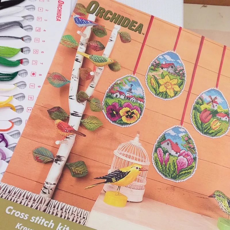 Kit 4 uova pasquali ricamo punto croce decorazioni tela fili schemi