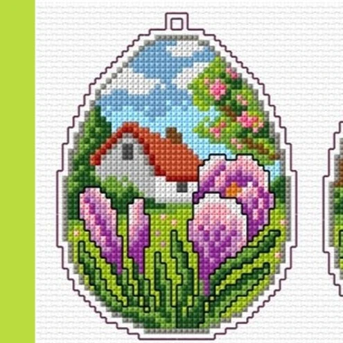 Kit 4 uova pasquali ricamo punto croce decorazioni tela fili schemi